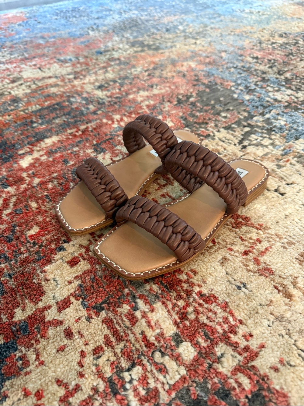 Steve Madden Brown Braided Double-Strap Slide Sandals